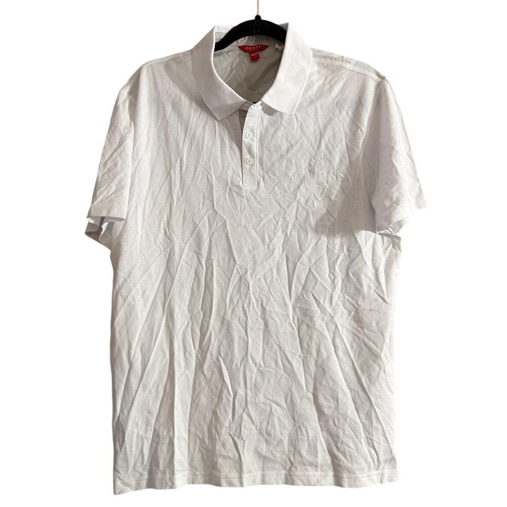 Guess Men's Short Sleeve Pure White Embroidered Kevin Polo Size Large L New